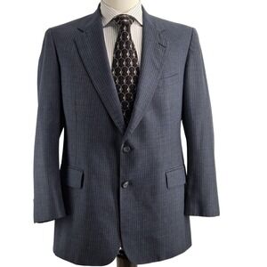 Cricketeer 42R Blue Striped Wool Suit Jacket 2 Button Single-Breasted Mens